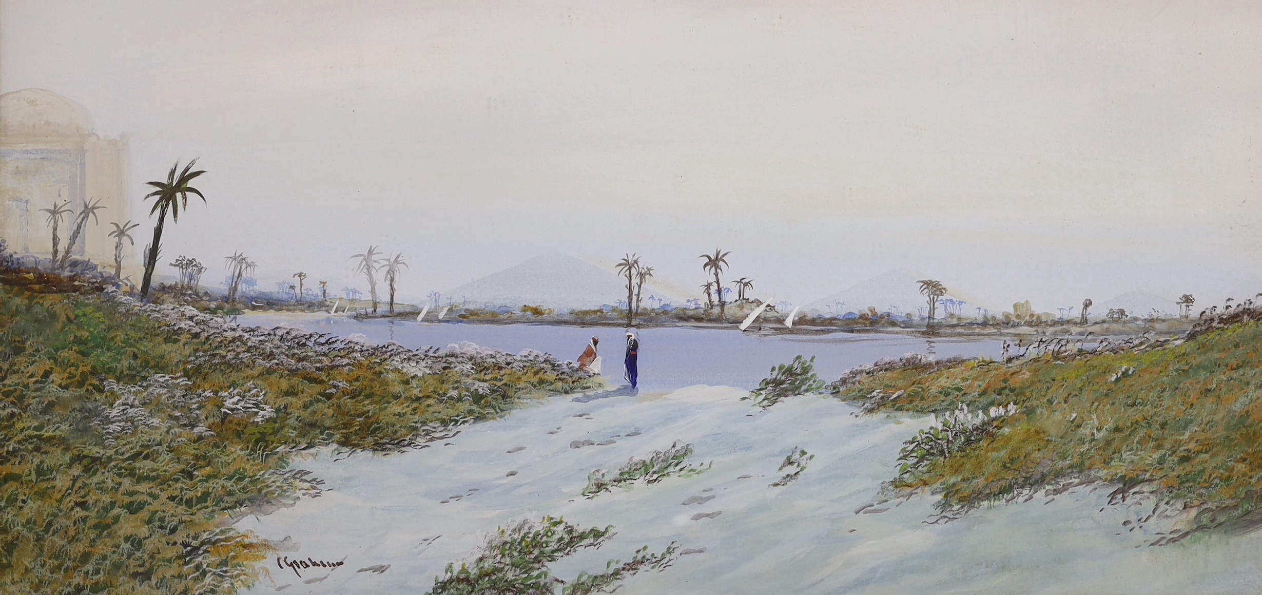 Charles S. Graham (1852-1911), pair of watercolours, Views along the Nile, signed, 24 x 50cm